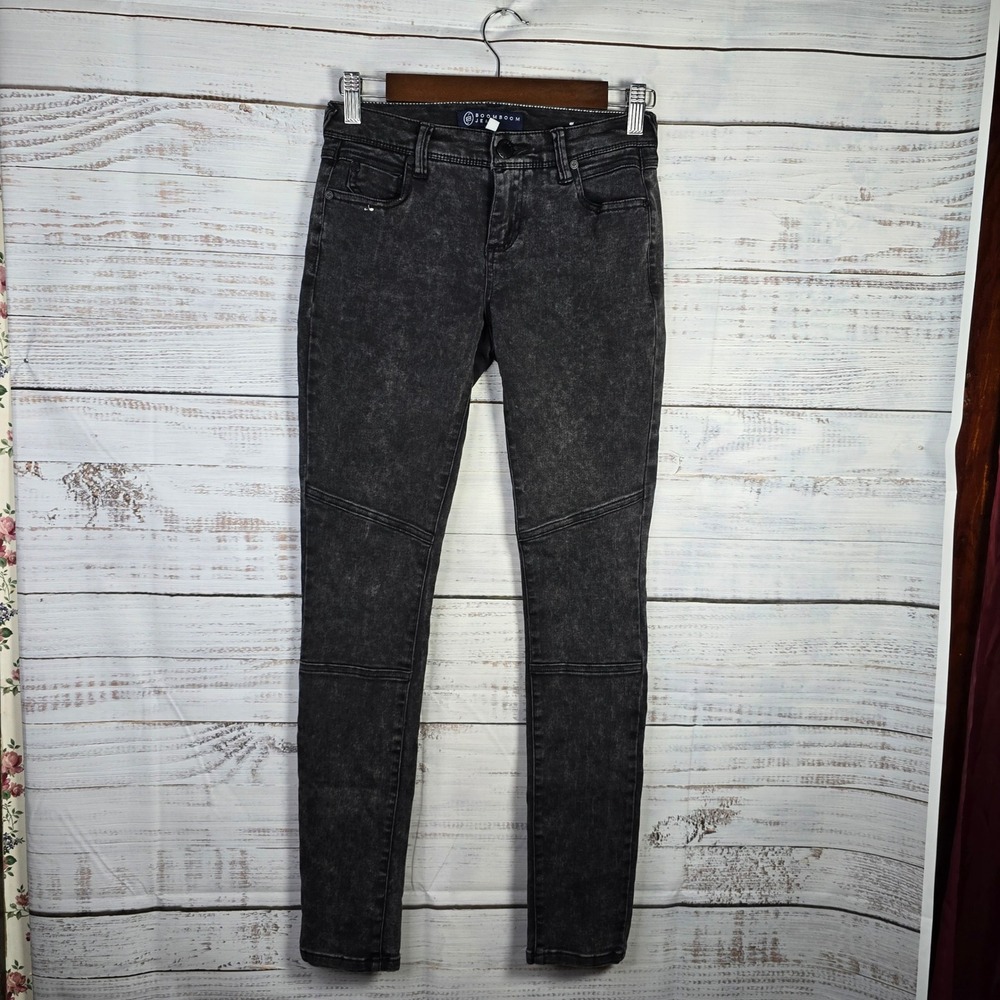 Boom Boom Jeans Black Acid Wash Skinny Jeans Size 3 Low Rise Moto Detail